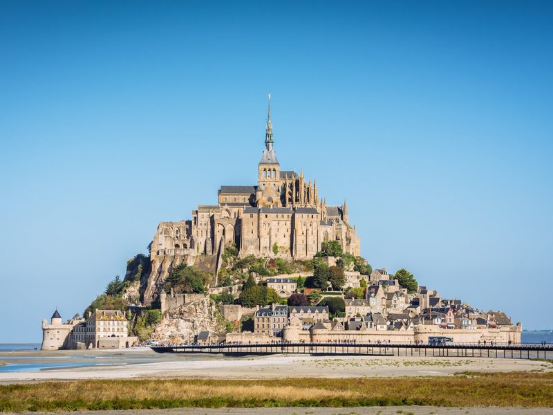 Mont-Saint-Michel under a clear blue sky